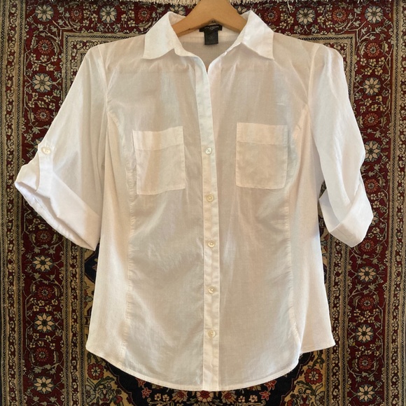 Ann Taylor Tops - Ann Taylor White Cotton Shirt Loaded with Details! Translucent, Size 10